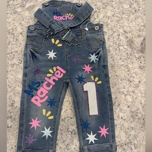 Kids Denim Overalls with Star and Number Design